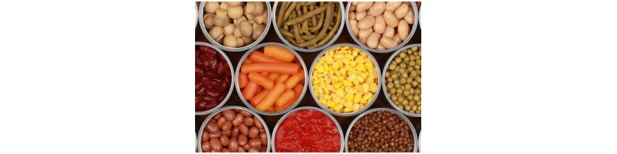 Conserves, concentré de tomates, tomates, haricots verts, petits pois, haricots, lentilles, sardines